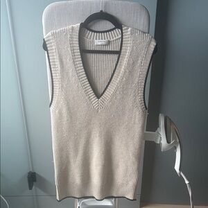 Babaton 100% Wool Beige Knit V-Neck Sweater Vest Dress